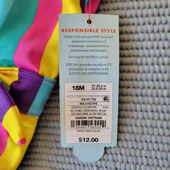 👶🏼 4/$10 🆕️ 12-18 Month Baby Girl Bathing Suit One Piece Sleeveless Rainbow - Picture 3 of 6